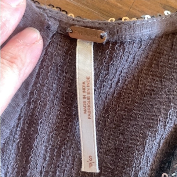 Free People Mirror Mirror Dark Taupe Sequin Lace Tulle Sleeveless Top Size S - Picture 10 of 10